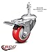Red Polyurethane Swivel Threaded Stem Caster w/3