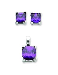 Sterling Silver CZ Square Earring and Pendant Set