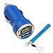 GTMax Blue 2-Port USB Car Charger Adapter 2A + Wrist Strap Lanyard