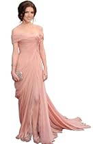 Hot Sale GEORGE BRIDE Coral Off Shoulder Split Front Chiffon Evenign Dress Size 6 Coral