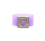 Ring - R62 - Silicone Ring with Square Shape Crystal Charm - Size 7 (18mm) ~ Purple