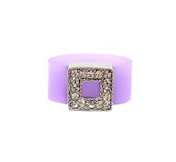Ring - R62 - Silicone Ring with Square Shape Crystal Charm - Size 7 (18mm) ~ Purple