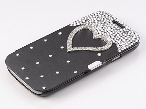 JANDM(TM) 3D Bling Crystal Diamond Rhinestone Magnetic Flip Leather Cover Case for Samsung galaxy Note 2 N7100 + Screen Protector (Black+Heart)
