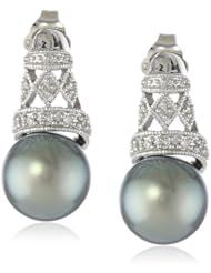 14k White Gold, Tahitian Cultured Pearl and Diamond Earrings (0.06 cttw, GH Color, I1-I2 Clarity)