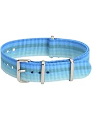 18mm Classic SS Nylon Striped Rainbow Blue - Easily Interchangeable Replacement Military Watch Strap / Band - Fits All Watches!!!