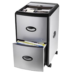 Storex Metal and Plastic Wheeled Filing Cabinet with Roll-Away Cover, Black/Silver (61352U01C)