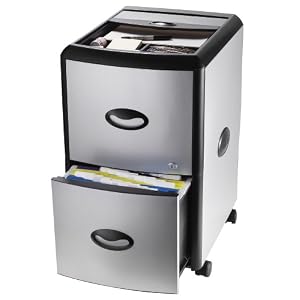 Storex Metal and Plastic Wheeled Filing Cabinet with Roll-Away Cover, Black/Silver (61352U01C)
