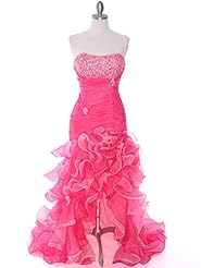 A-line Strapless Floor Length High-Low-Hem Mermaid Natural   Waistline Organza Beaded Lace Prom Dress 