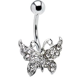 Crystalline Jeweled Butterfly Banana Belly Ring