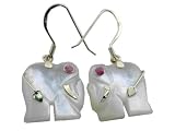 White Mother Of Pearl Lucky Elephant Earrings, 14k Gold