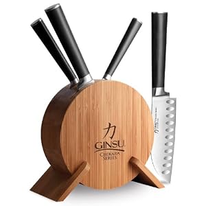 Ginsu 7107 5-Piece Round Bamboo Knife Set with Block by