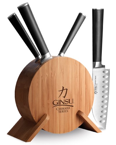 Ginsu 7107 5-Piece Round Bamboo Knife Set with Block