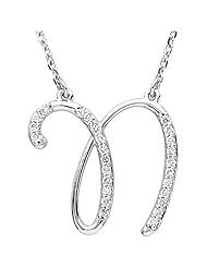 14K White Gold Diamond Initial Necklace "N" -- LIFETIME WARRANTY