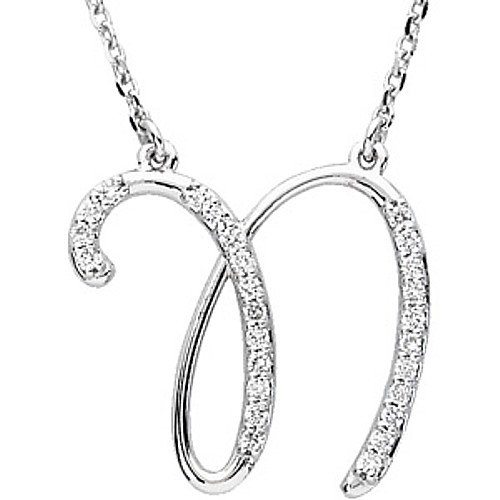 14K White Gold Diamond Initial Necklace 
