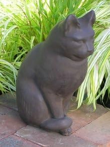 CAT Sitting STATUE 12" Kitten DARK WALNUT BROWN Sculpture CLASSIC Cast CEMENT Outdoor GARDEN Decor