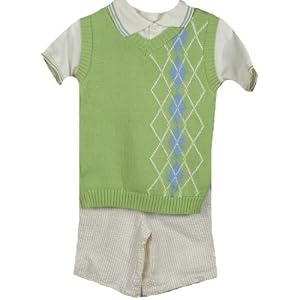 Boys 3pc Argyle Sweater Vest Seersucker Short Set ~ Size (5-6)