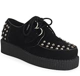 WOMENS LADIES BLACK LACE UP SUEDE PUNK STUD HIGH PLATFORM FLAT CREEPER SHOES 3-8