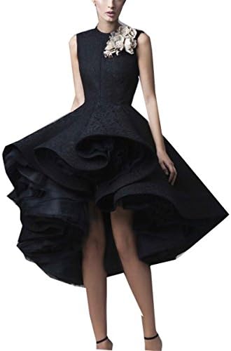 Fancygowns Hand Made Flower Jewel Neck Evening Gowns Knee Length Red Carpet Dress US8 Black