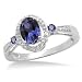 10k White Gold Oval and Round Created Blue Sapphire and Diamond Ring (1/12 cttw, J-K Color, I2-I3 Clarity), Size 7