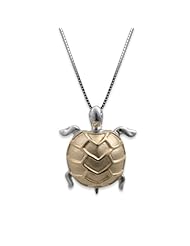 Two Tone Silver Turtle Necklace Pendant with Chain