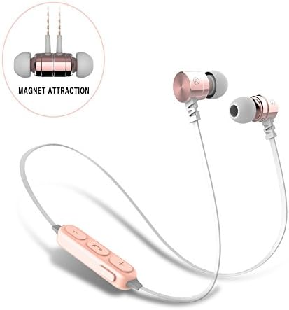Sports Bluetooth Headphones,Sweatproof Magnet Attraction V4.0 Wireless In-ear Sports Earphones Headset Noise Reduction Earbuds Stereo Earphones with Microphone and Volume Control(PINK GOLDEN）