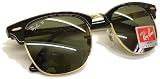 Ray Ban Clubmaster Originals Sunglasses - New 51mm lens size - Model no. 3016 - Black/Gold Color Frame with POLARIZED Ray Ban Grey/Green Lens Color Code RB3016/901/58 - Brand New from ONLINESUNSPECS - Authorized Ray Ban Dealers