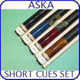 Billiard Pool Cue Stick Set of 4 Aska Short Cues LCS
