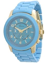 Unisex Geneva Boyfriend Chronograph Style Link Watch - Sky Blue/Gold