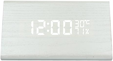 Vanja Fashion Cube Mini White Wood Grain White LED Light Alarm Clock With Calendar/Time/Clock/Temp/Humidity Display &amp; Sound Control
