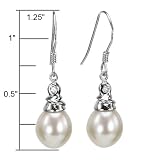 Platinum Overlay CAREFREE Sterling Silver Crystal Top 8-9mm AAAA Drop Pearl Earrings, White