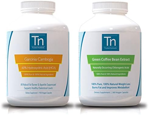 100% Pure Garcinia Cambogia Extract 60% HCA, 400 Veggie Caps &amp; Pure Green Coffee Bean Extract 360 Veggie Caps Bundle. Double Dose of Weight Loss