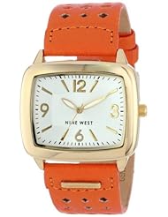 Nine West Womens NW1080CHOR  Gold-Tone and Orange Strap Watch