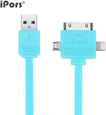 ipors 3 in 1  USB 2.0 Splitter Data Cables with Charging Lightning Multi-functional Cable for iPhone 5/ iPad mini/ iTouch 5/ iPad 4/ iPad 3/ iPhone 4 & 4S ,Samsung Galaxy S4 S3 HTC One Blackberry Z10 Q10 White Xperia Z Nexus 4 (Blue)