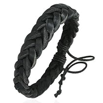 Urban Male Mens Plaited Black Leather Surfer Style Bracelet