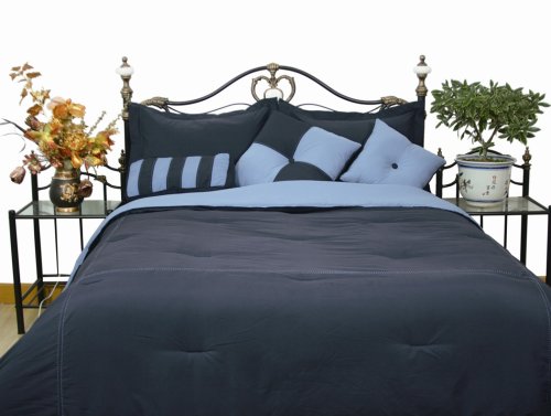 Microfiber Queen Comforter Set, Denim / Smoke Blue