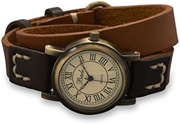 Bade Brown And Orange Leather Wrap Fashion Watch Analog Quartz Cream Dial Women's Watch