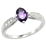 14k White Gold ( 7x5 mm ) Stone Engagement Amethyst Ring w/ 0.19 Carat Brilliant Cut Diamonds & 0.85 Carat Oval Cut Stone, 5/16 in. (8mm) wide