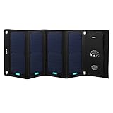 Aukey ソーラーチャージャー 28W 2ポート ソーラー充電器 四つ折りたたみ式 ソーラーパネル USB充電器 ソーラーチャージャー iPhone iPad Galaxy S7 など スマートフォン タブレット モバイルバッテリー 対応 スマホ用充電器 アウトドア ポータブル PB-P5