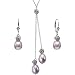 Natural Lavender Isabella Cultured Pearl Drop Rose Lariat and Drop Earrings Set in Platinum Overlay CAREFREE Sterling Silver