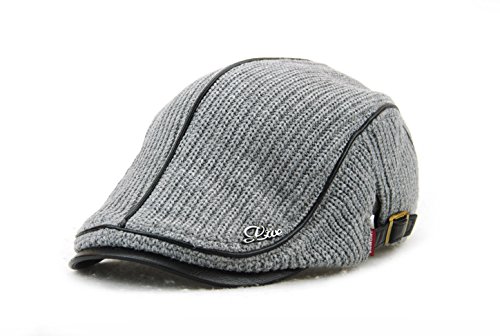 YCHY Men's Knitted Wool duckbill Hat Warm Newsboy Flat Scally Cap (deep grey02)