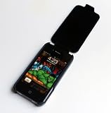 Schwarze Ledertasche Flip f&uuml;r Apple iPhone Generation 4 G4 Gen4 - Voller Zugriff auf alle Funktionen