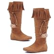 Sexy Womens Knee High Boots Costume Footwear Tan Fringe Poms