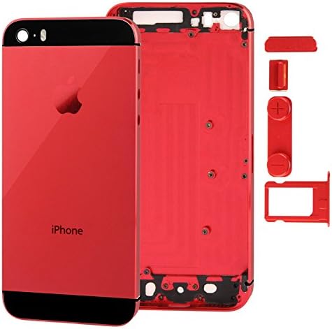Generic Full Housing Alloy Replacement Back Cover Buttons Card Tray for iPhone 5S Red