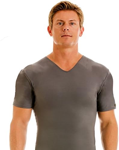 IS PRO Mens Compression V-neck T-shirt by Insta Slim (X-Large, Grey)