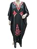 Bohemian Kimono Style Silk Caftan Black Nighty Crewel Embroidered Dress Kaftan