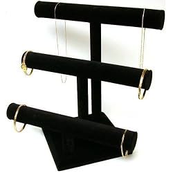 3 Tier Black Velvet T-Bar Bracelet & Necklace Jewelry Display Stands