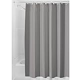 InterDesign Water-Repellent and Mildew-Resistant Fabric Shower Curtain, 72" X 96" - Extra Long, Gray