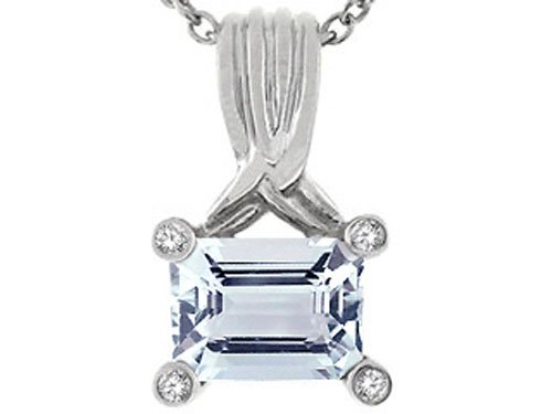 1.56 cttw Genuine Emerald Cut Aquamarine Pendant - 14kt White or Yellow Gold