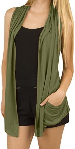Women's Sleeveless Light Weight Semi Sheer Flyaway Flowy Cardigan With Pockets