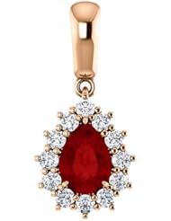 14K Rose Gold 7.00x5.00mm Pear Cut Chatham Created Ruby and Diamond Pendant -- LIFETIME WARRANTY